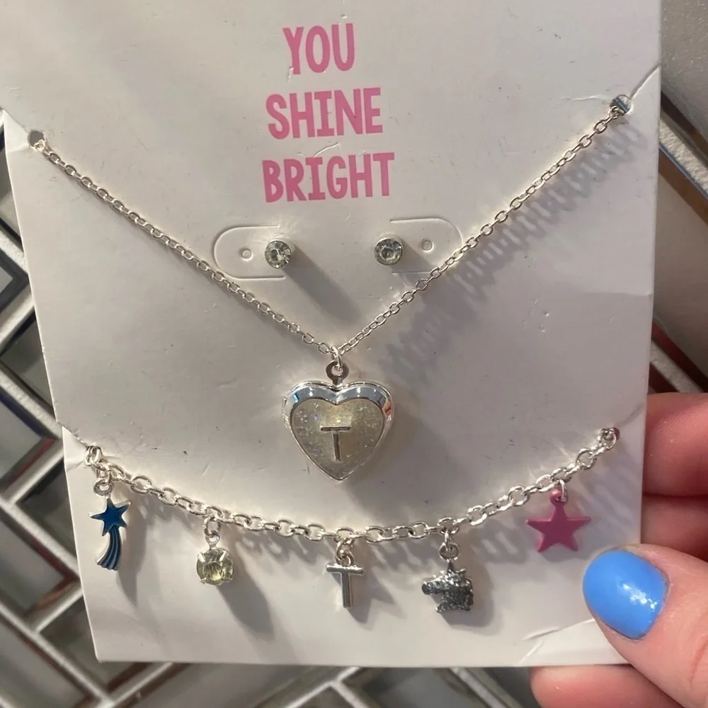 Glitter Initial Jewelry Gift Set- T, 3 Pack